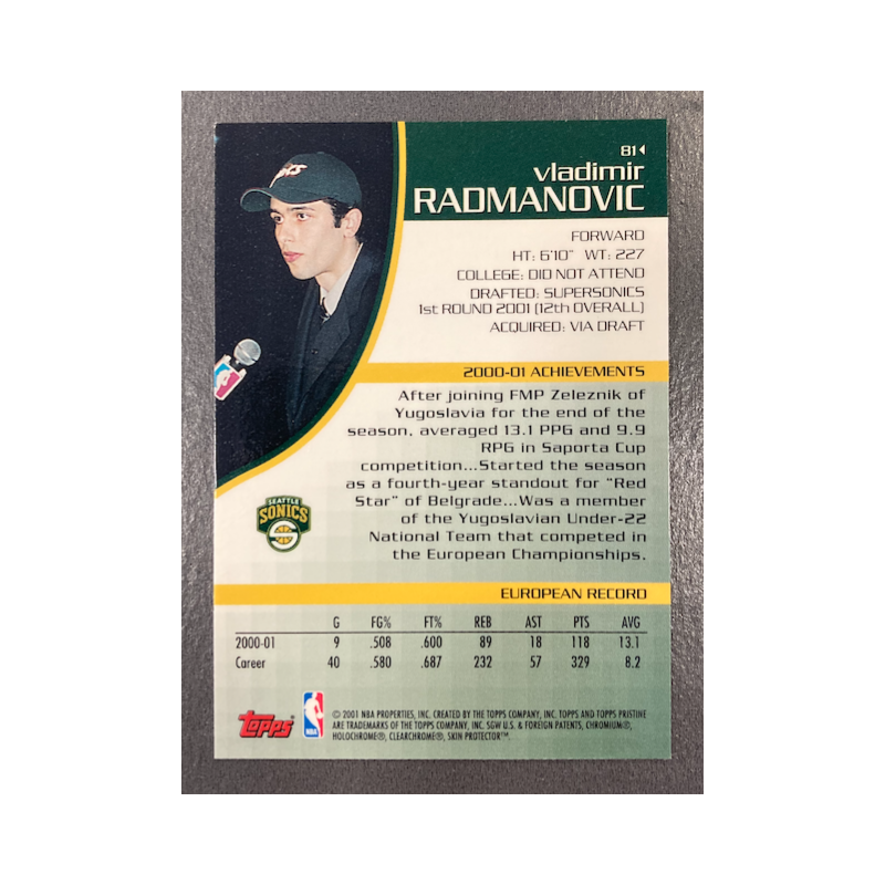 VLADIMIR RADMANOVIC 2001-02 TOPPS PRISTINE RC 81