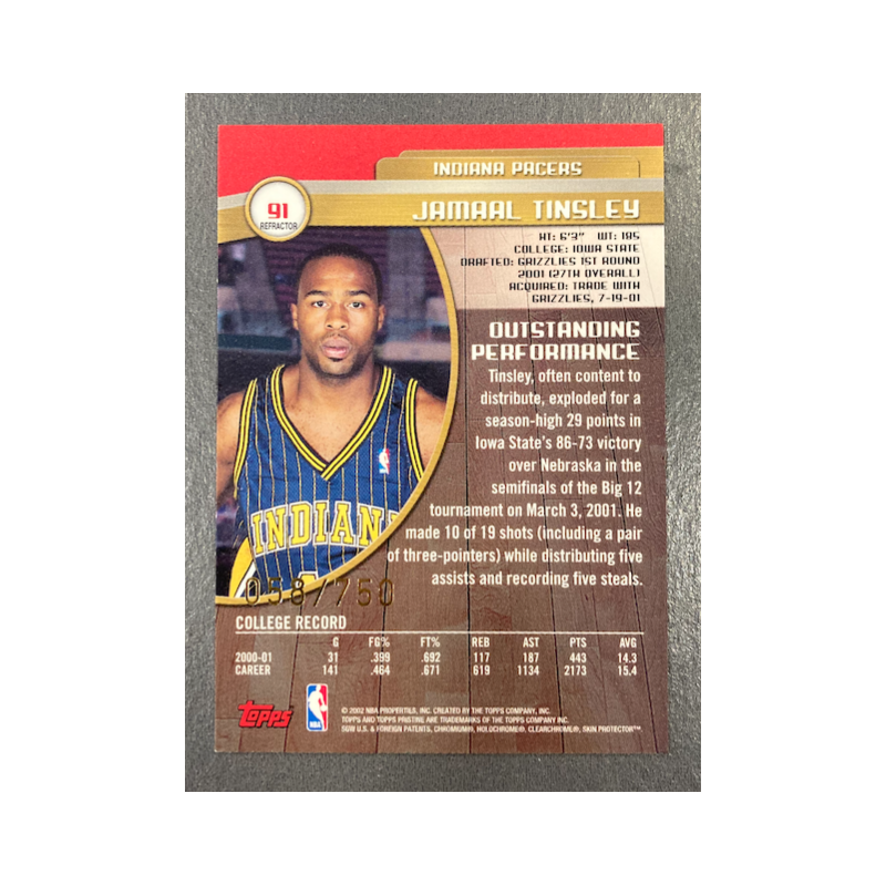 JAMAAL TINSLEY 2001-02 TOPPS PRISTINE REFRACTOR RC 58/750
