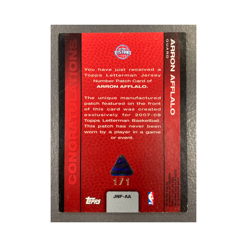 ARRON AFFLALO 2007-08 TOPPS LETTERMAN TOPPS LETTERMAN PATCHES JERSEY NUMBER SUPERFRACTOR 1/1- EXMT CONDITION