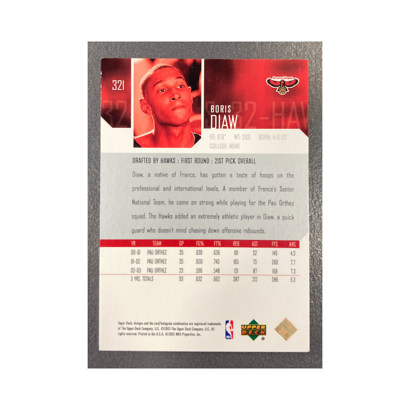BORIS DIAW 2003-04 UD EXCLUSIVES STAR ROOKIE RAINBOW 11/25