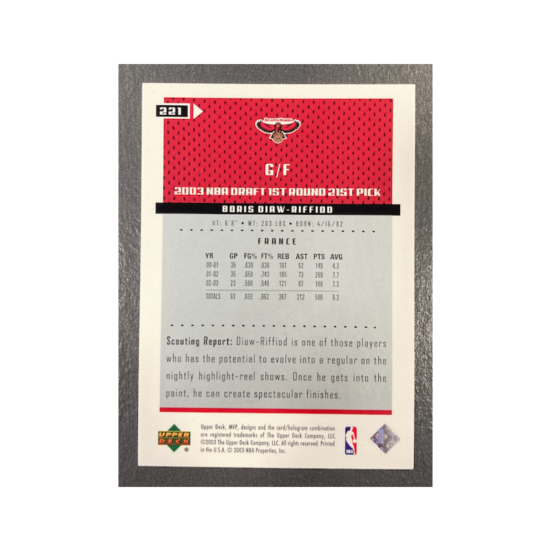 BORIS DIAW-RIFFIOD 2003-04 UPPER DECK MVP BLACK BORDER ROOKIE 21/25