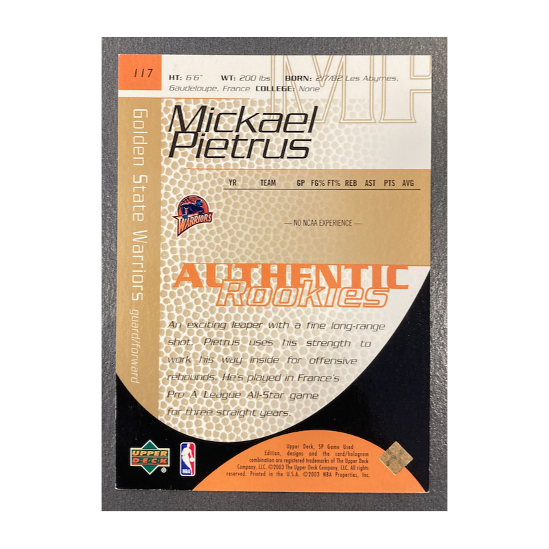 MICKAEL PIETRUS 2003-04 SP GAME USED GOLD RC 40/50