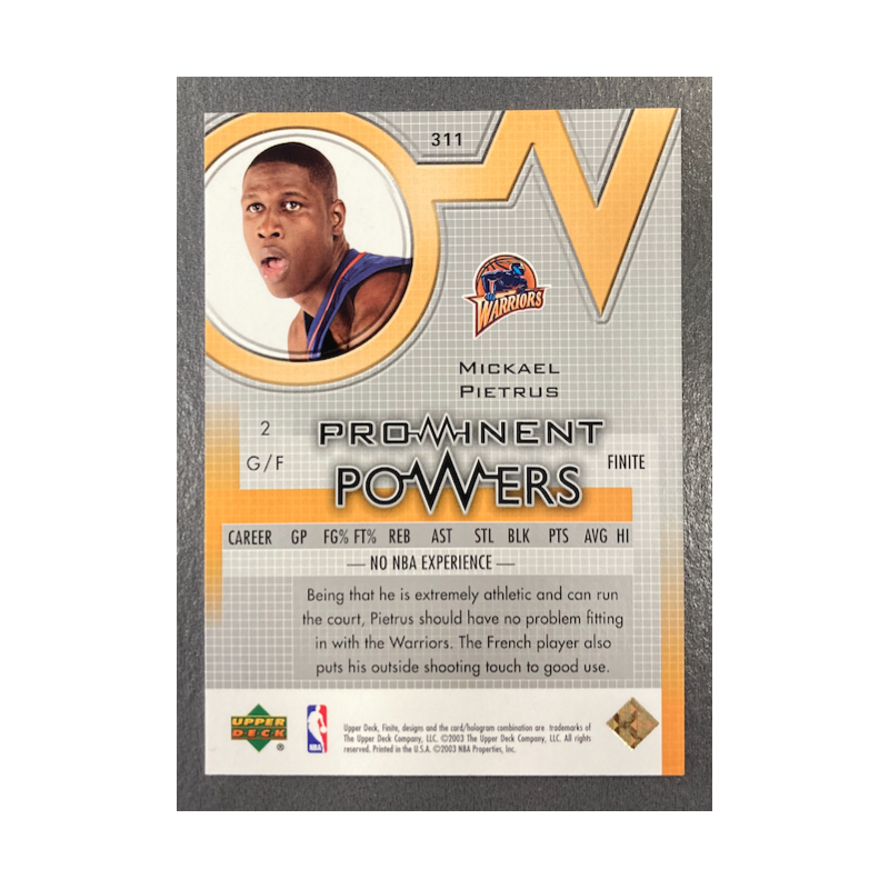 MICKAEL PIETRUS 2003-04 UD FINITE GOLD RC 21/25