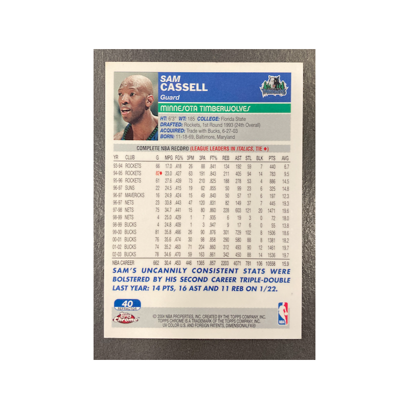 SAM CASSELL 2003-04 TOPPS CHROME REFRACTOR 40