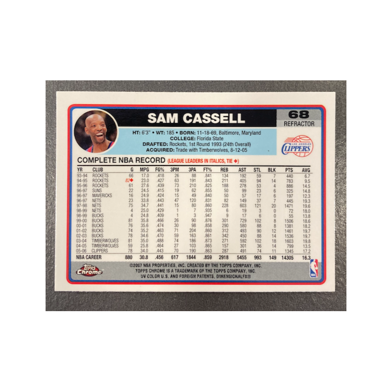 SAM CASSELL 2006-07 TOPPS CHROME REFRACTOR 68