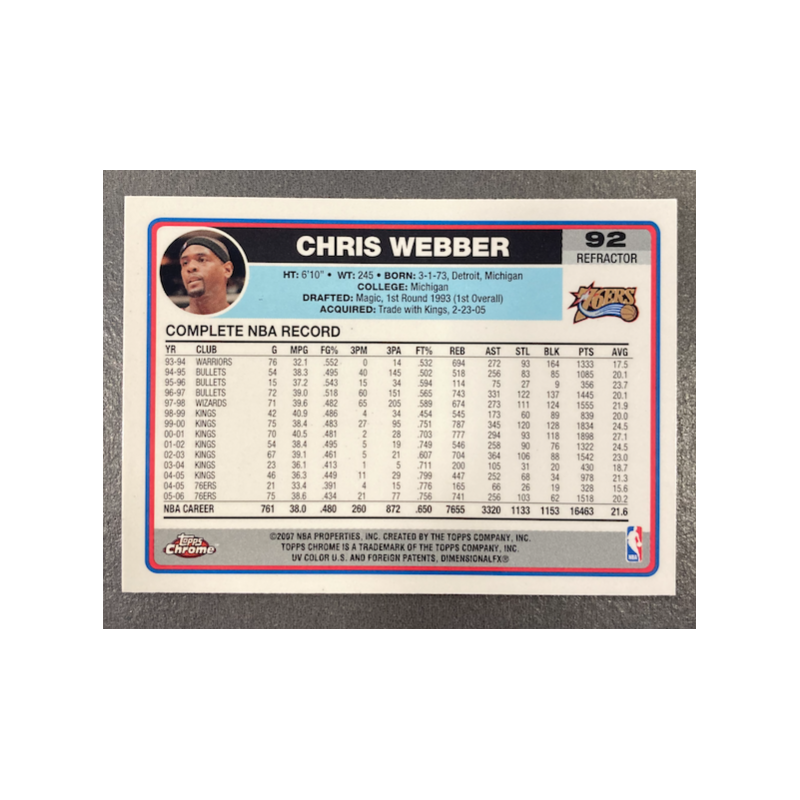 CHRIS WEBBER 2006-07 TOPPS CHROME REFRACTOR 92