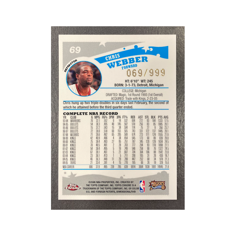 CHRIS WEBBER 2005-06 TOPPS CHROME REFRACTOR 069/999
