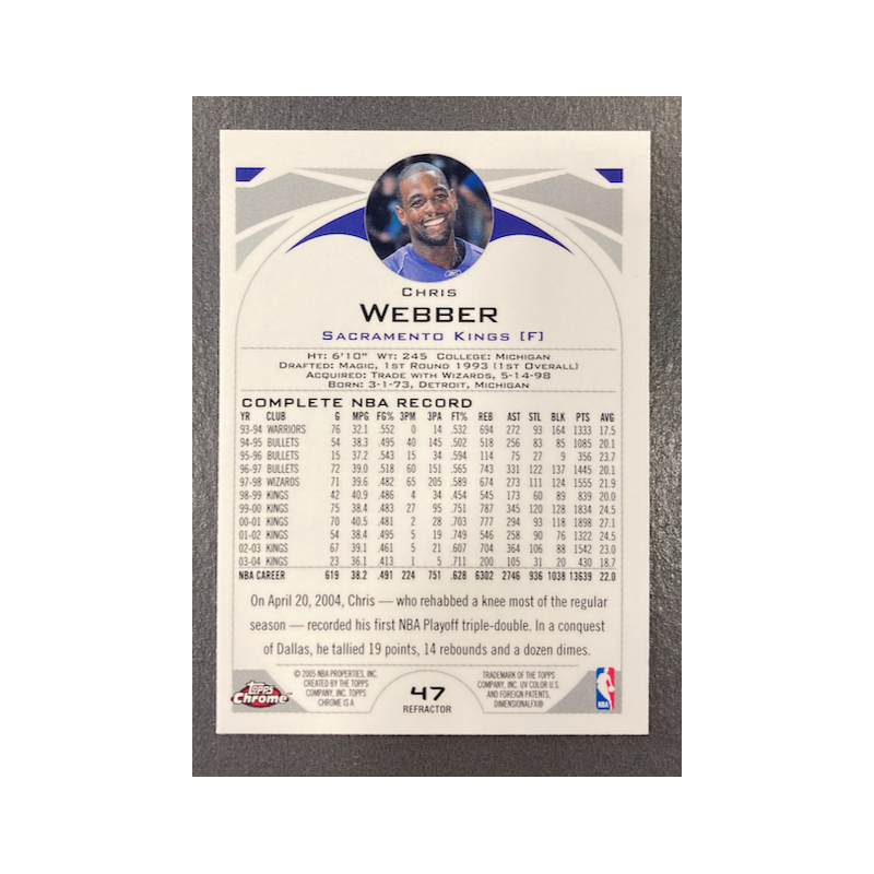 CHRIS WEBBER 2004-05 TOPPS CHROME REFRACTOR 47