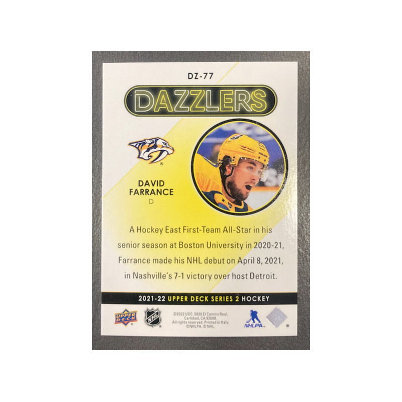 DAVID FARRANCE 202122 UPPER DECK SERIES 2 DAZZLERS GREEN