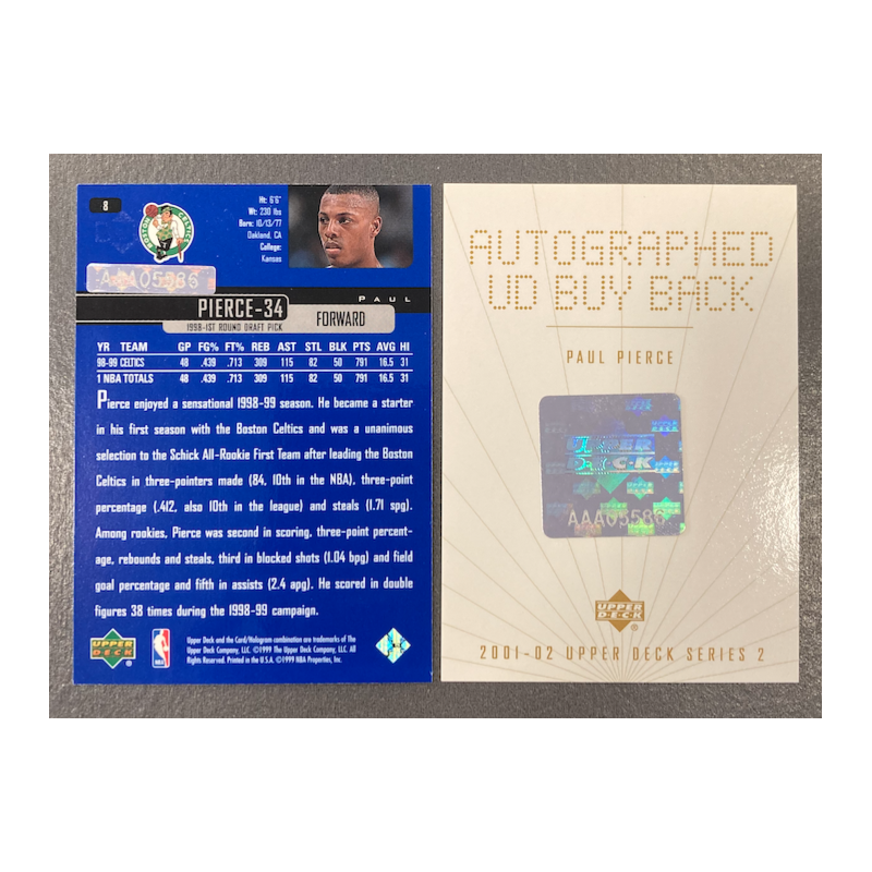 PAUL PIERCE 2001-02 UPPER DECK BUYBACK AUTO 9/11 ON UPPERDECK 99-00