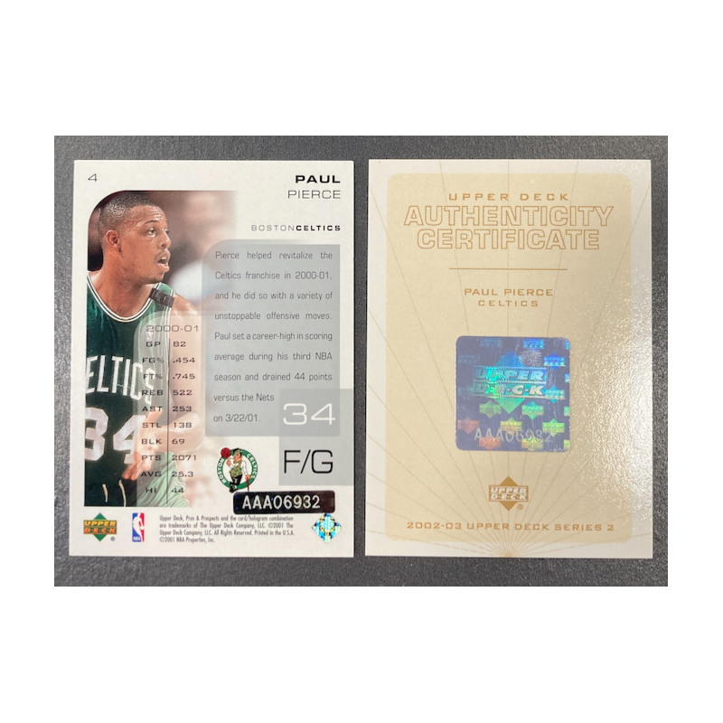 PAUL PIERCE 2002-03 UPPER DECK BUYBACK AUTO 2/3 ON PRO & PROSPECT 2000-01