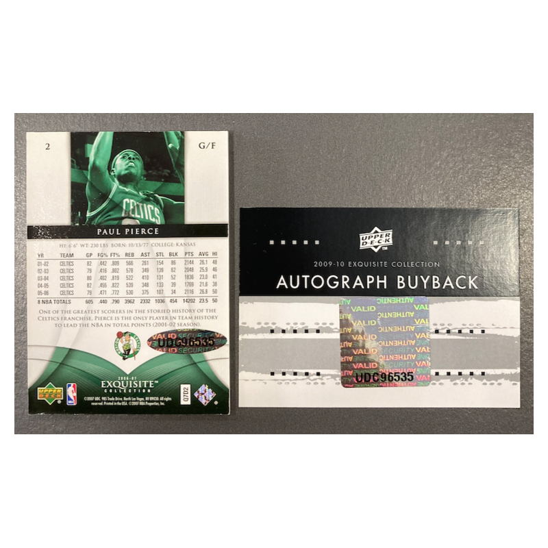 PAUL PIERCE 2009-10 EXQUISITE BUYBACK AUTO 03/19 ON EXQUISITE 06-07