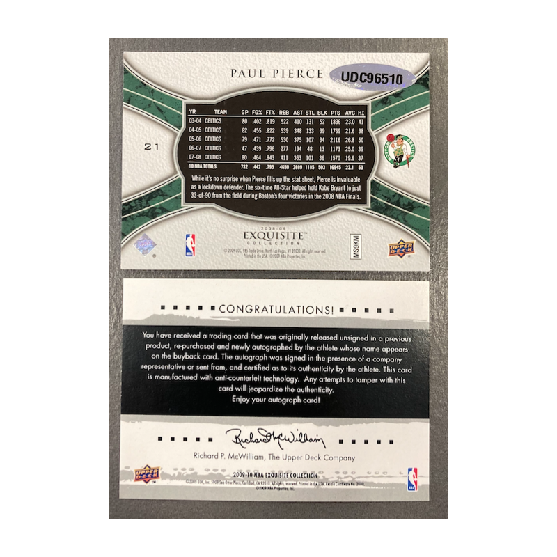 PAUL PIERCE 2009-10 EXQUISITE BUYBACK AUTO 03/13 ON EXQUISITE 08-09