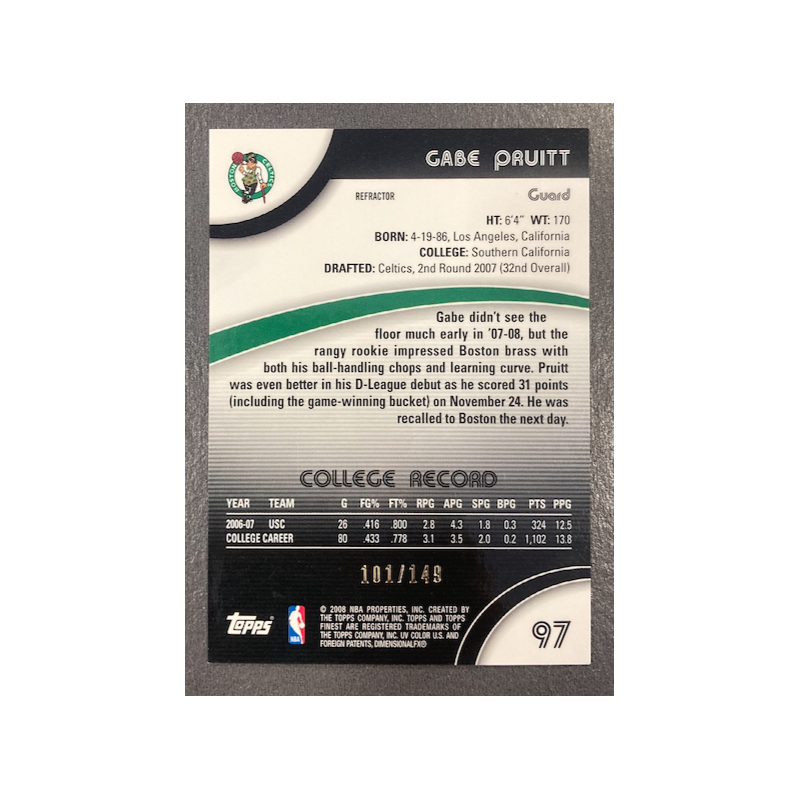 GABE PRUITT 2007-08 TOPPS FINEST ROOKIE REFRACTOR /149