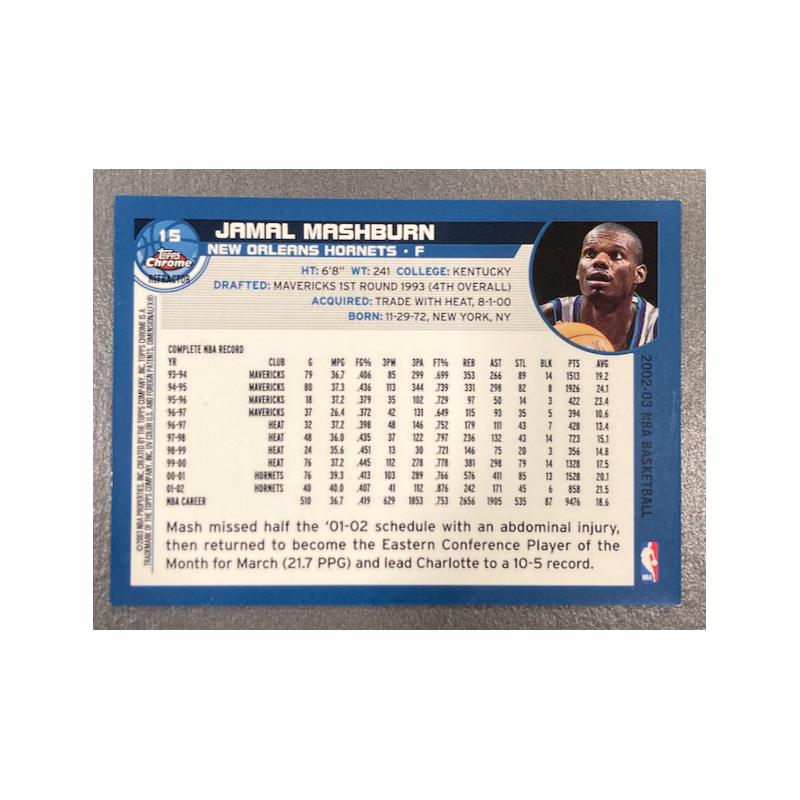 JAMAL MASHBURN 2002-03 TOPPS CHROME REFRACTOR 15