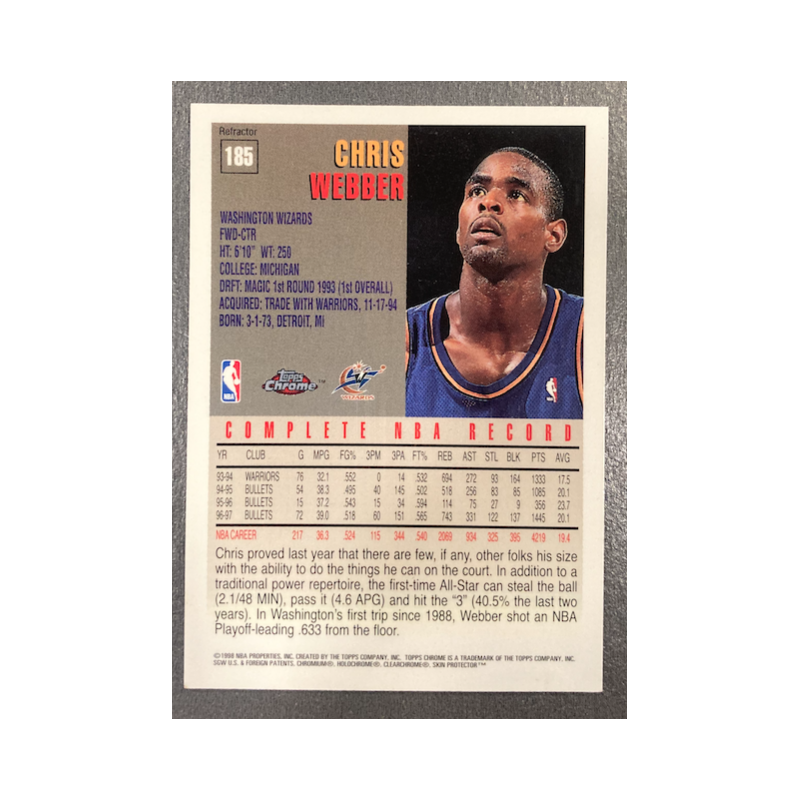 CHRIS WEBBER 1997-98 TOPPS CHROME REFRACTOR 185