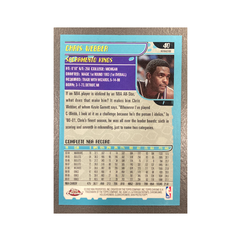CHRIS WEBBER 2001-02 TOPPS CHROME REFRACTOR 40