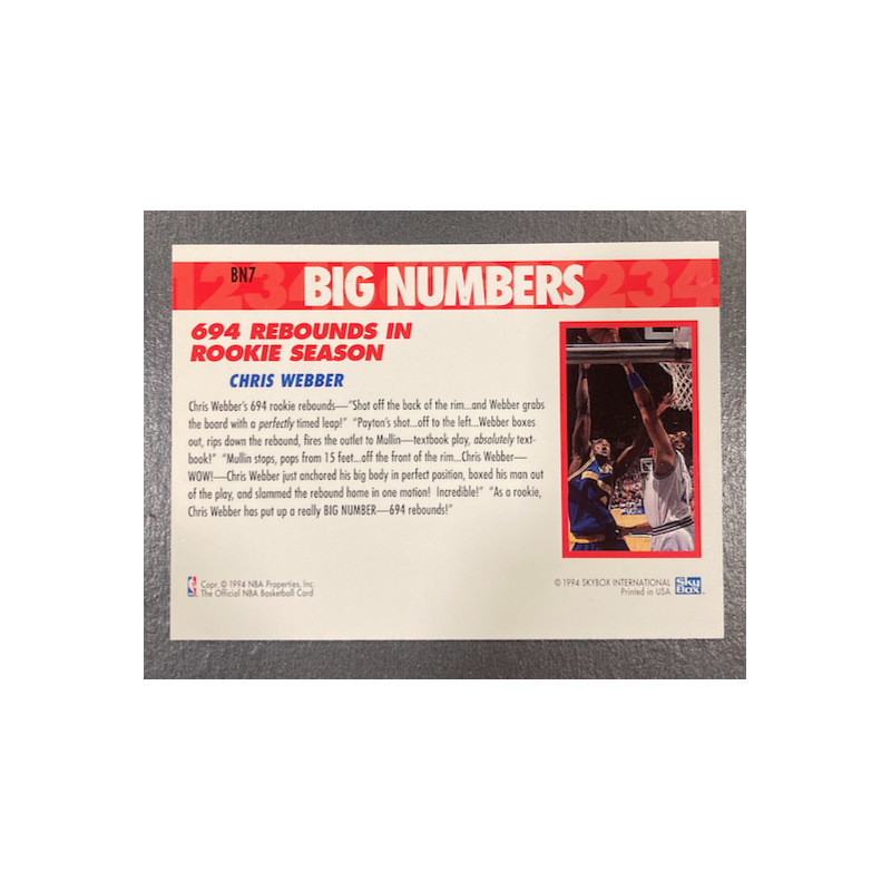 CHRIS WEBBER 1994-95 HOOPS BIG NUMBER GREEN/BLEU BN7