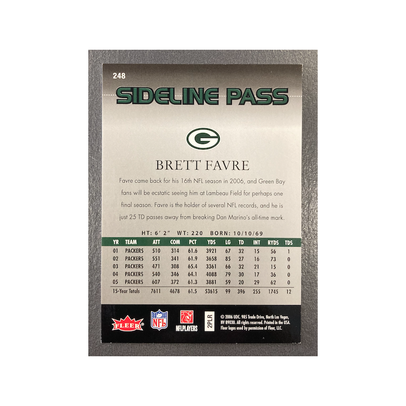 BRETT FAVRE 2006 FLAIR SHOWCASE SIDELINE PASS 611/999