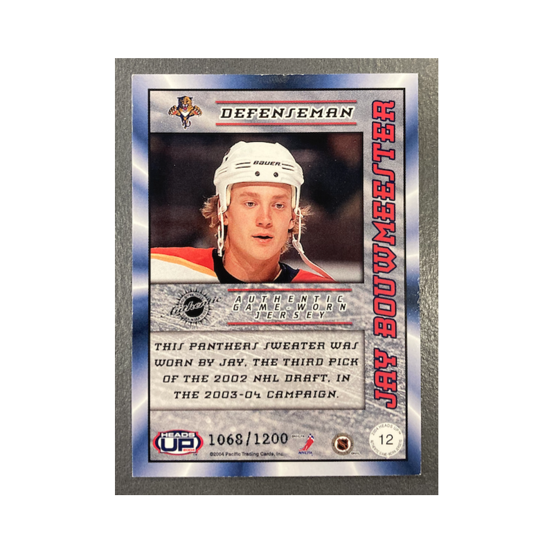 JAY BOUWMEESTER 2003-04 PACIFIC HEADS UP JERSEY 1068/1200 - EXMT CONDITION
