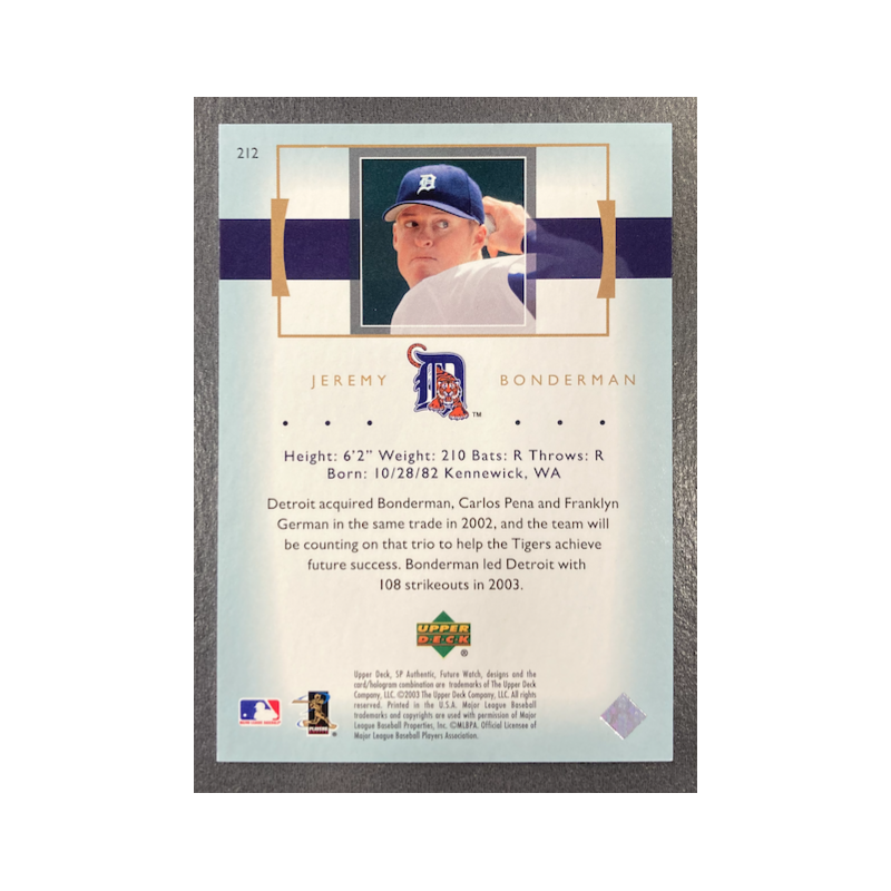 JEREMY BONDERMAN 2003 UD SP AUTHENTIC FUTURE WATCH RC 185/699
