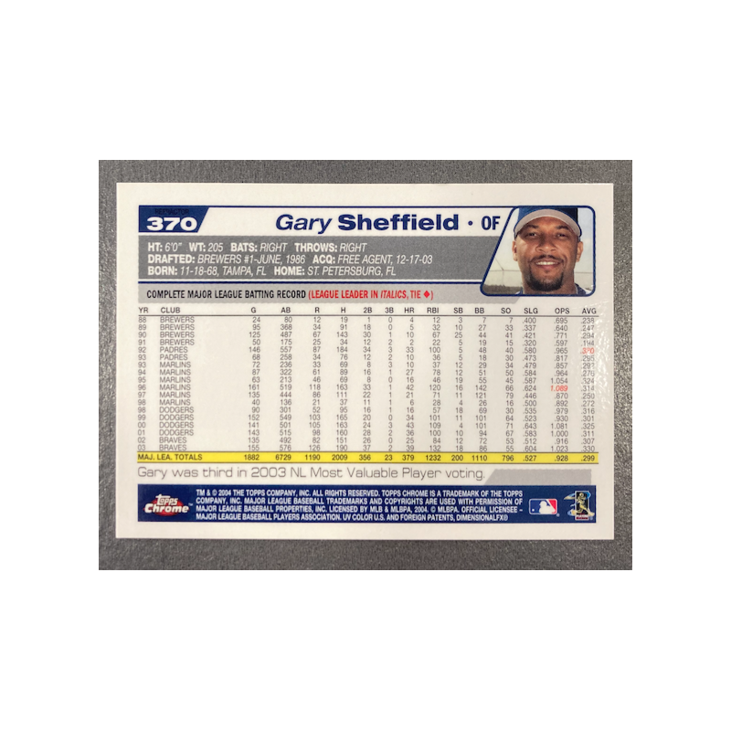 GARY SHEFFIELD 2004 TOPPS CHROME REFRACTOR 370