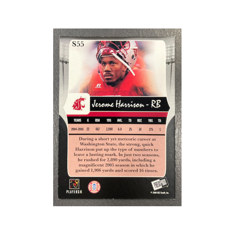 JEROME HARRISON 2006 PRESS PASS LEGENDS SILVER 075/499 - EXMT CONDITION