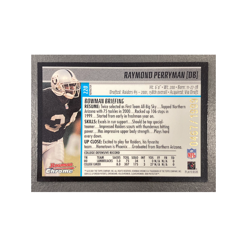 RAYMOND PERRYMAN 2001 BOWMAN CHROME REFRACTOR ROOKIE 467/1999