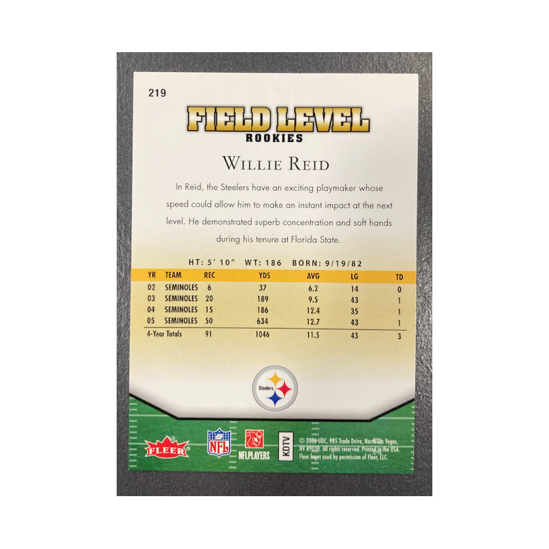 WILLIE REID 2006 FLAIR SHOWCASE FIELD LEVEL GOLD RC 44/99