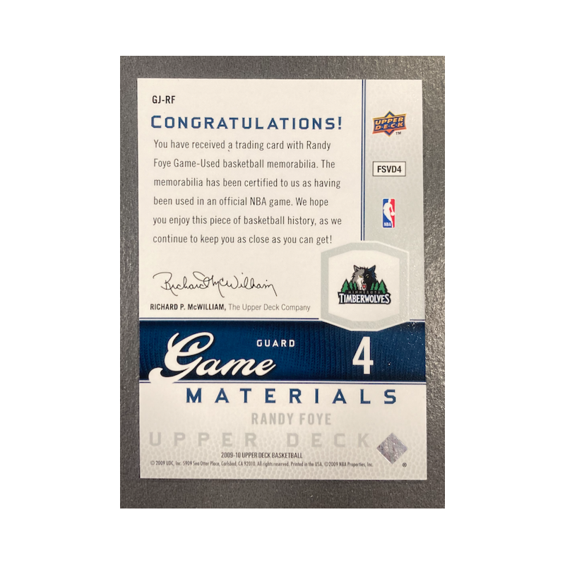 RANDY FOYE 2009-10 UPPER DECK GAME MATERIALS /545