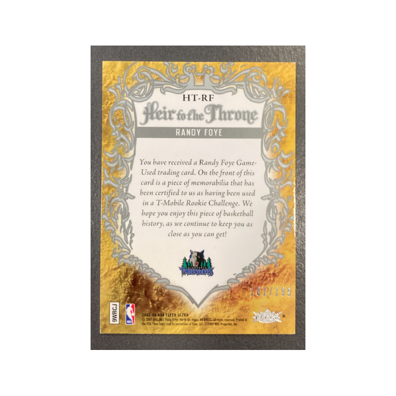 RANDY FOYE 2007-08 FLEER ULTRA HEIR TO THE THRONE JERSEY /199