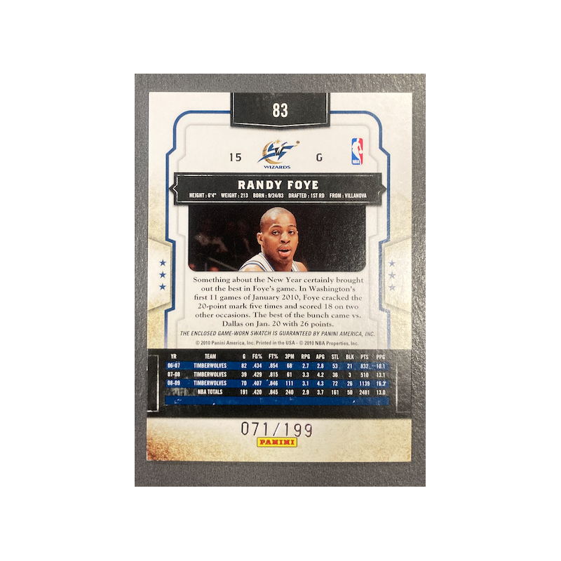 RANDY FOYE 2009-10 PANINI CLASSICS TIMELESS THREADS JERSEY /199