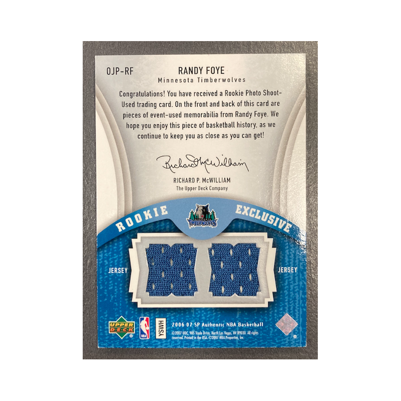 RANDY FOYE 2006-07 SP AUTHENTIC ROOKIE EXCLUSIVE PATCH /25 - EXMT CONDITION