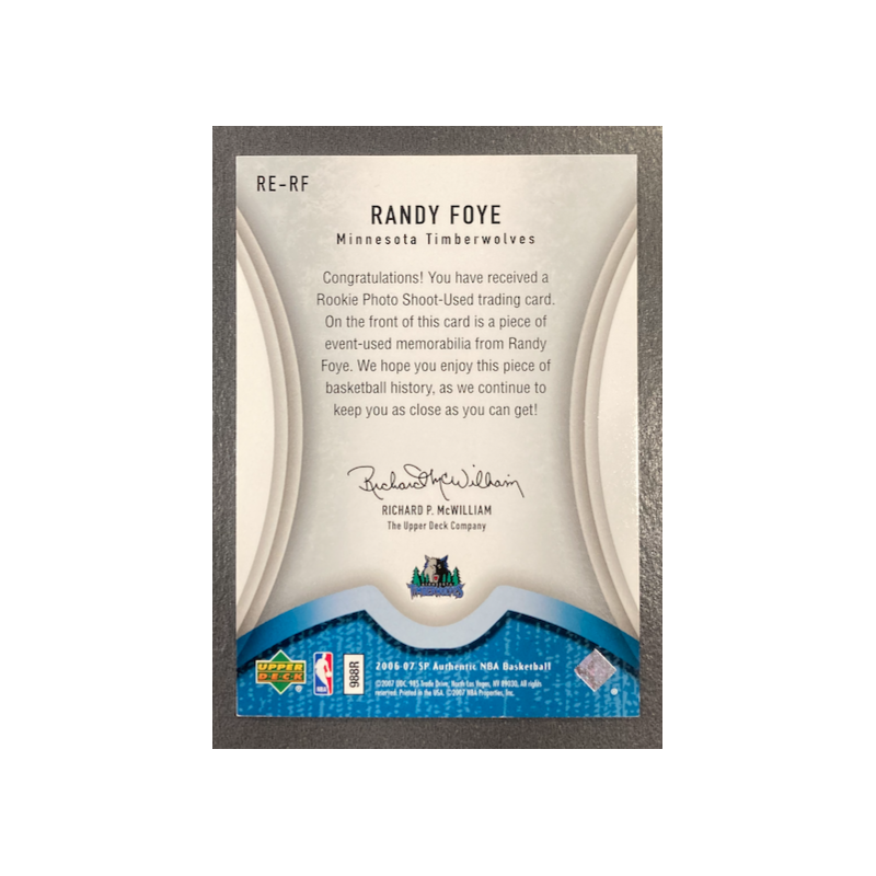 RANDY FOYE 2006-07 SP AUTHENTIC ROOKIE EXCLUSIVE JERSEY