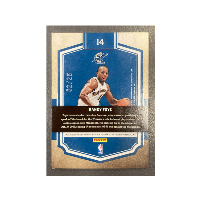 RANDY FOYE 2009-10 PANINI CLASSICS DRESS CODE PRIME PATCH /25
