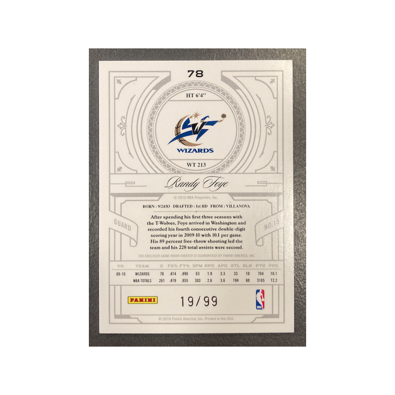 RANDY FOYE 2010 NATIONAL TREASURES CENTURY JERSEY /99