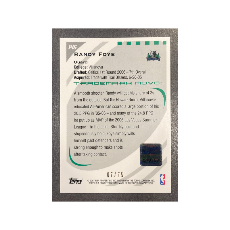 RANDY FOYE 2006-07 TOPPS TRADEMARK MOVES LEVEL 1 ROOKIE AUTO /75