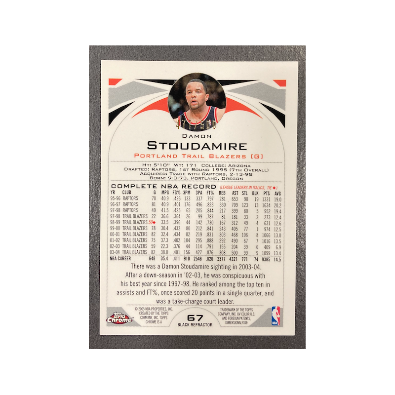 DAMON STOUDAMIRE 2004-05 TOPPS CHROME BLACK REFRACTOR 477/500