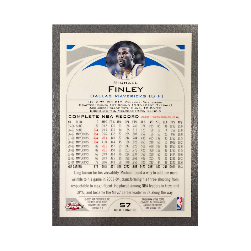 MICHAEL FINLEY 2004-05 TOPPS CHROME GOLD REFRACTOR 59/99