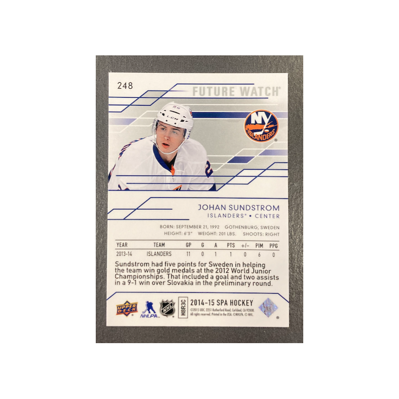 JOHAN SUNDSTROM 2014-15 SP AUTHENTIC FUTURE WATCH /999