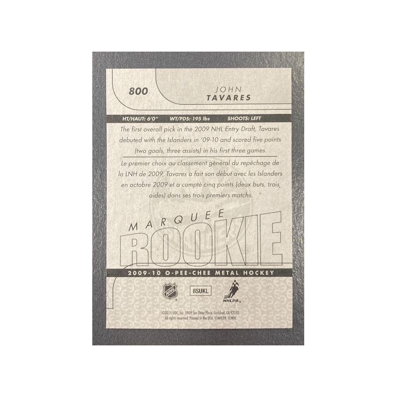 JOHN TAVARES 2009-10 O-PEE-CHEE MARQUEE ROOKIE
