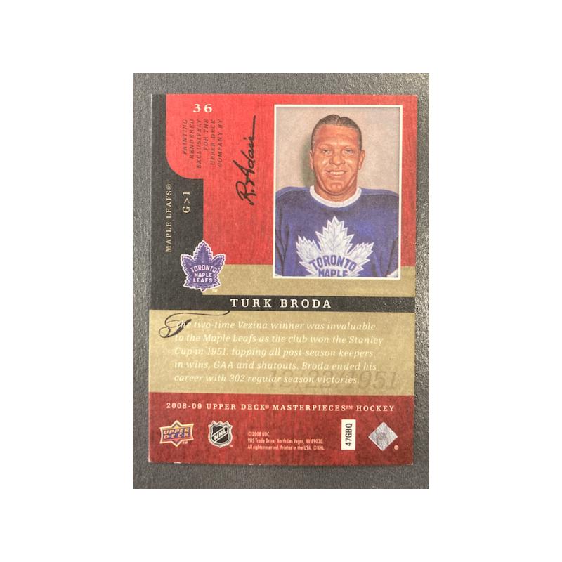 TURK BRODA 2008-09 UPPER DECK MASTERPIECES FRAMED BROWN