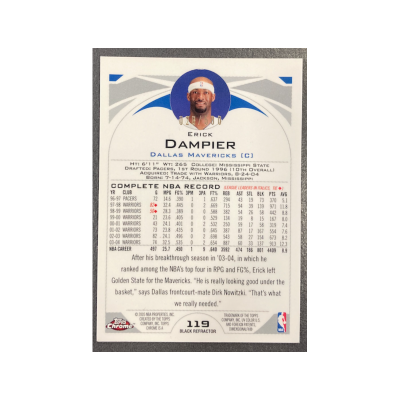 ERICK DAMPIER 2004-05 TOPPS CHROME BLACK REFRACTOR 025/500