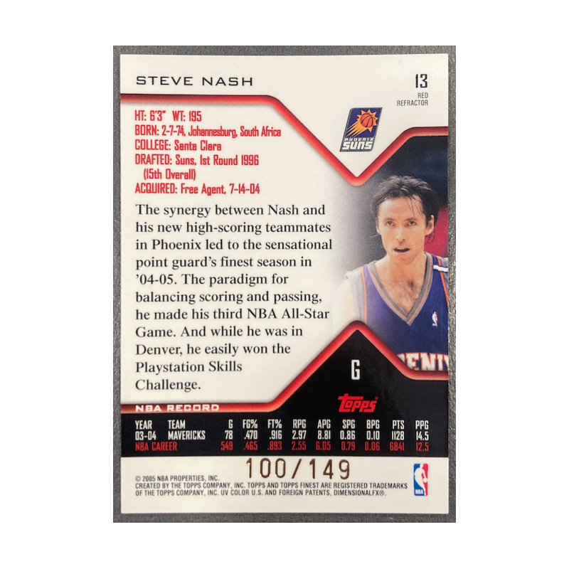 STEVE NASH 2004-05 TOPPS FINEST RED REFRACTOR 100/149