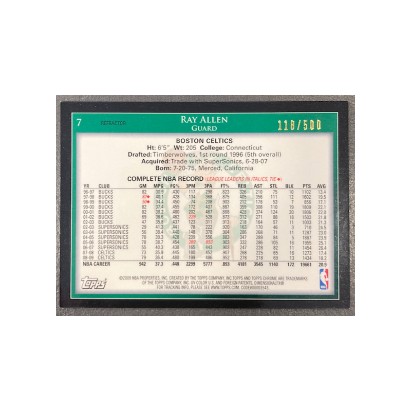 RAY ALLEN 2009-10 TOPPS CHROME REFRACTOR 118/500