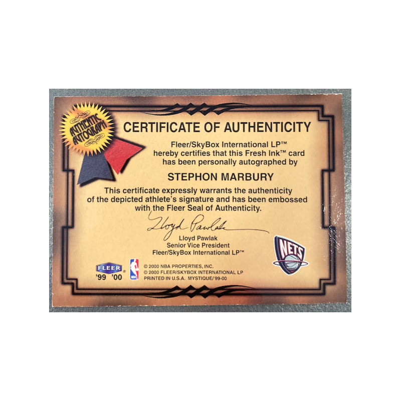 STEPHON MARBURY 1999-00 FLEER MYSTIQUE FRESH INK AUTO - EXMT CONDITION