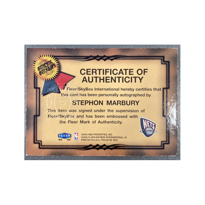 STEPHON MARBURY 1999-00 FLEER FOCUS FRESH INK AUTO - EXMT CONDITION