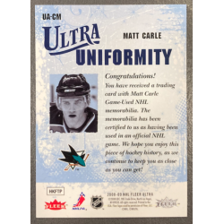 MATT CARLE 2008-09 FLEER ULTRA UNIFORMITY JERSEY UACM