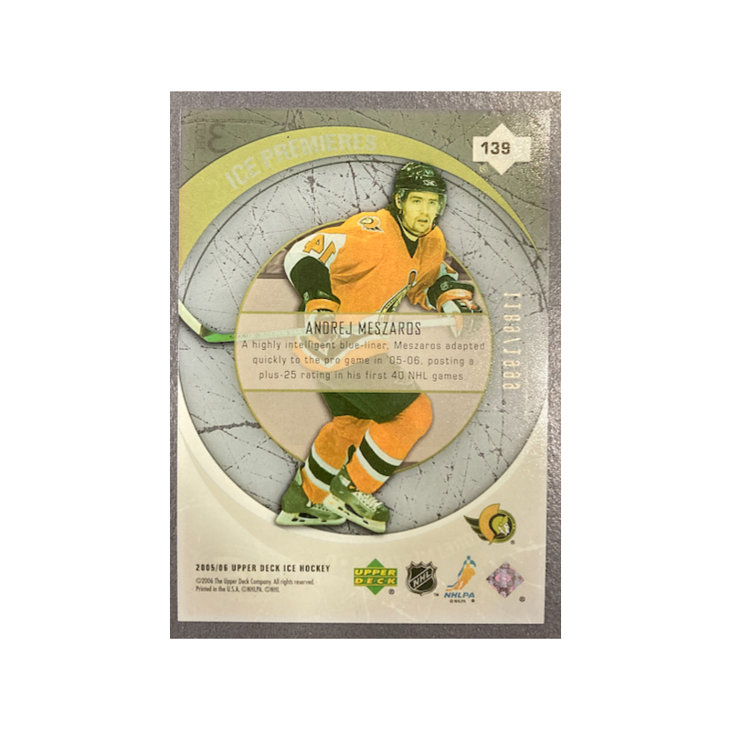 ANDREJ MESZAROS 2005-06 UPPER DECK ICE PREMIERES ROOKIE 1189/1999