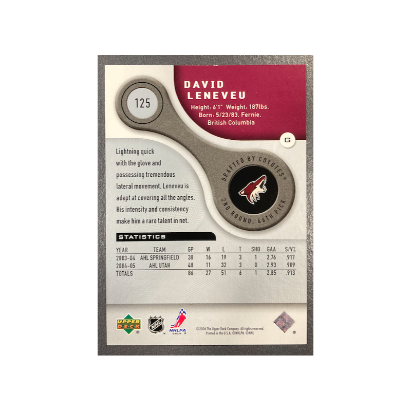 DAVID LENEVEU 2005-06 UD SP GAME USED ROOKIE 164/999